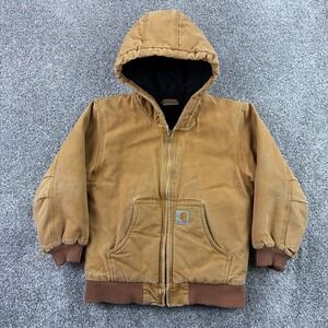 Carhartt Canvas Jacket Youth Kids‎ Small Brown Quilted Lined Active Hooded